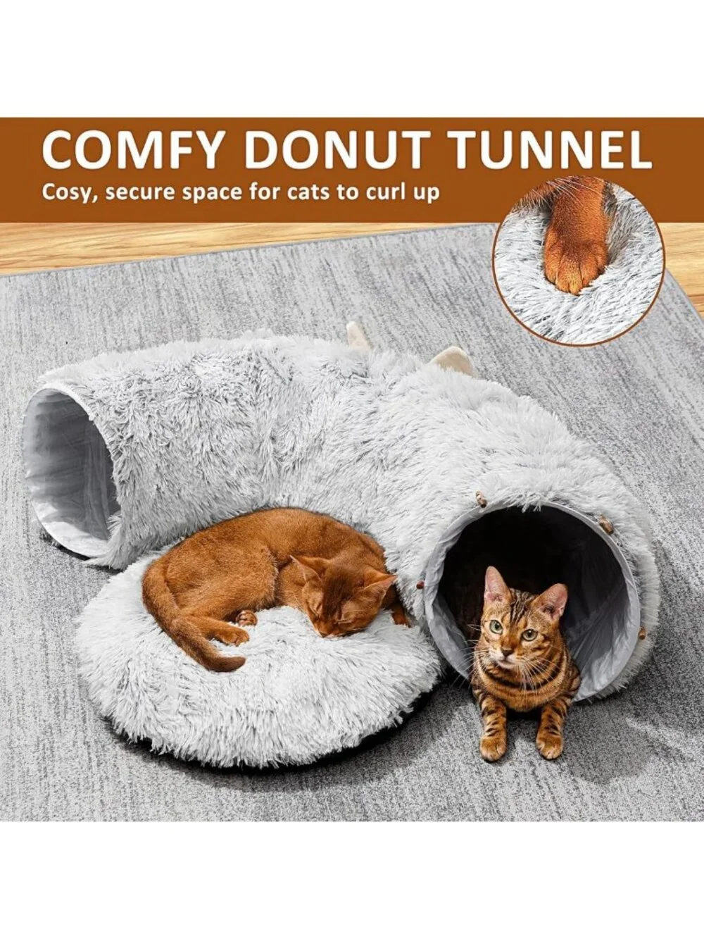Cozy Cat Tunnel & Bed - Soft Plush Peekaboo Cave, Multifunctional Playground for